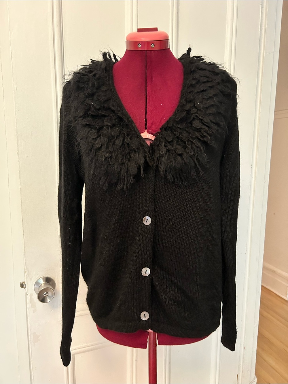 Black Mohair Blend Button-Up Women's Cardigan